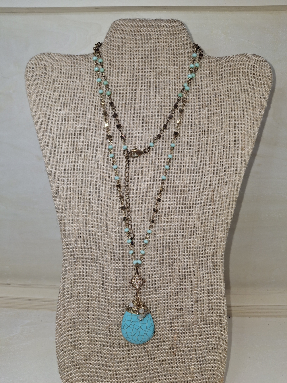 Turquoise Teardrop Pendant Layered Necklace - Unbranded